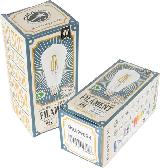 GloboStar LED Bulb 4W 145mm for Socket E27 and Shape ST64 Natural White 840lm Dimmable