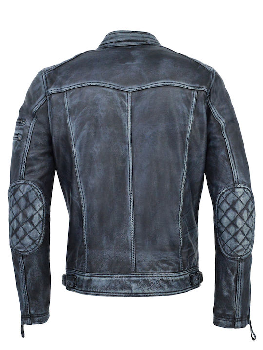 Leather Jacket Biker Black-Grey