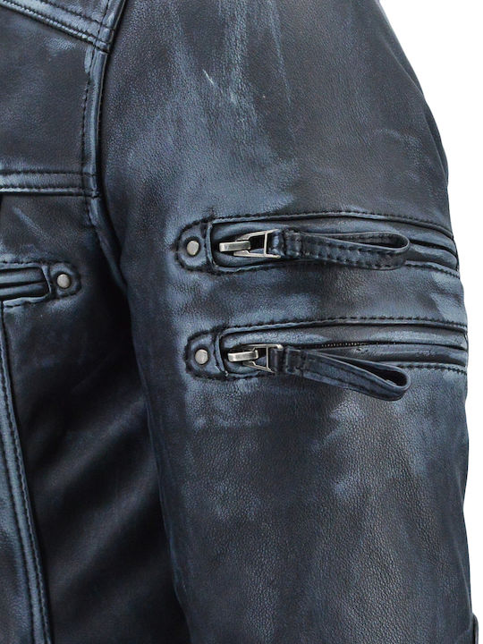 Leather Jacket Biker Black-Grey