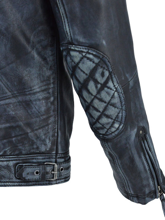 Leather Jacket Biker Black-Grey