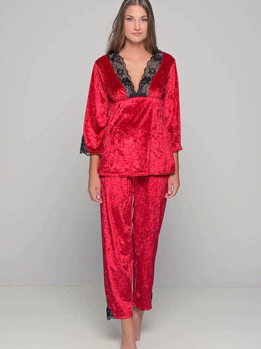 Milena by Paris Winter Women's Velvet Onesie Pyjama Ruby