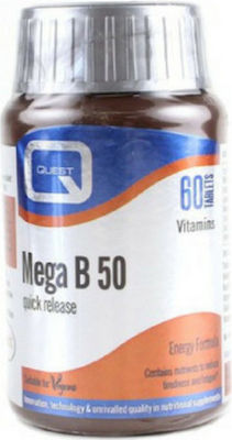 Quest Mega B-50 Quick Release Vitamin for Energy, Immune System Boost, Hair, Skin & Nails 60 tabs