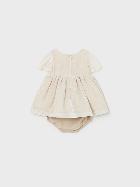 Mayoral Kids Dress Tulle Short Sleeve beige