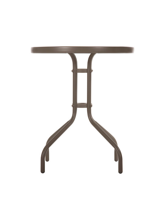 Outdoor Dinner Table with Glass Surface and Metal Frame Champagne 60x60x70cm