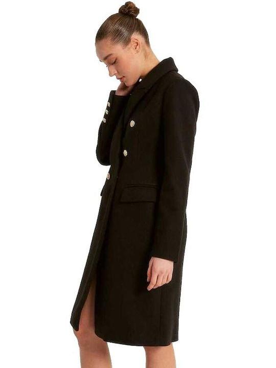 Women's Midi Coat with Buttons Black