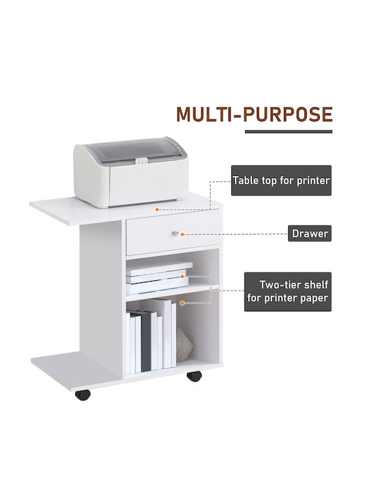 Office Storage Chipboard Cabinet with Wheels White L60xW40xH68cm