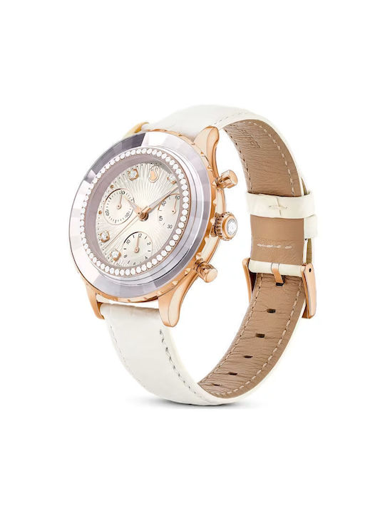 Swarovski Octea Watch with White Leather Strap