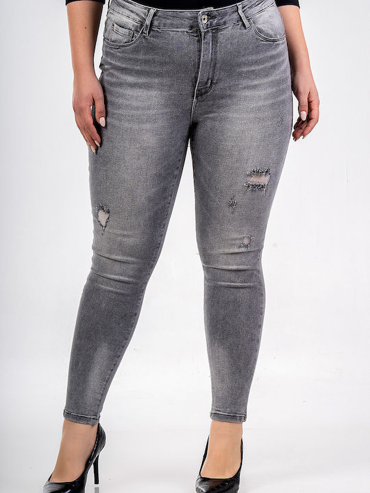 Lovesize High Waist Women's Jean Trousers in Skinny Fit Grey