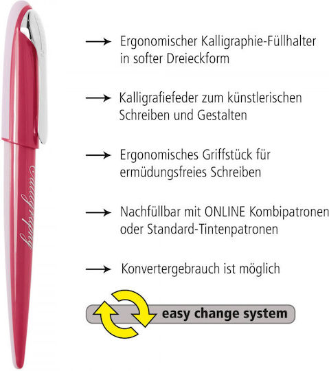 Online Füllfederhalter Kalligraphie 1.4mm Rosa mit Blauer Tintenfarbe