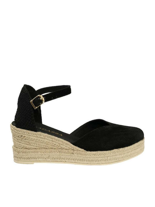 Women's Leather Platform Espadrilles Black suede leather