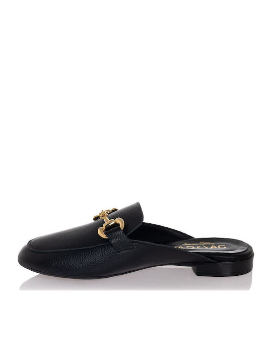 Flat Leather Mules in Black Color