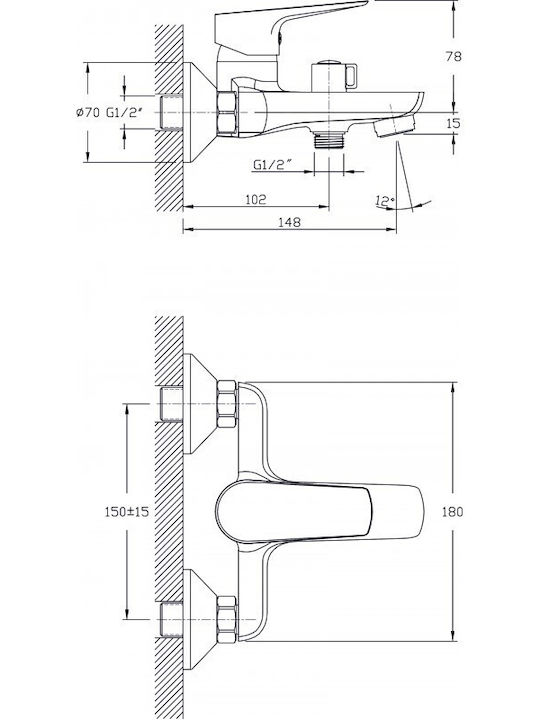 Inter Ceramic Αναμεικτική Μπαταρία Μπανιέρας