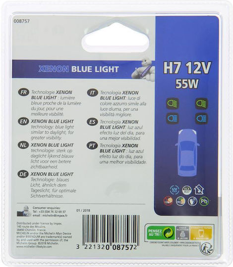 Michelin Λάμπες Αυτοκινήτου Xenon Blue Light H7 Xenon Μπλε 12V 55W 2τμχ