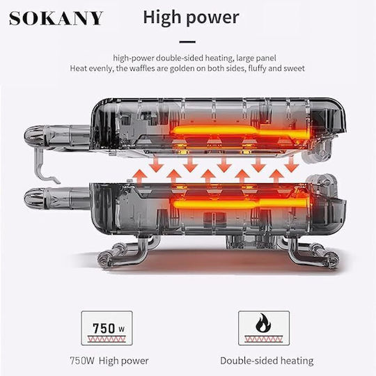 Sokany BBQ-138 Τοστιέρα για 2 Τοστ 800W Μαύρη
