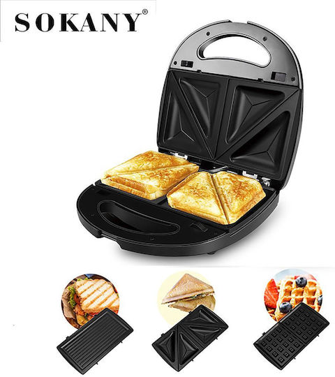 Sokany KJ-302 Sandwich Maker with Removable Plates for for 2 Sandwiches Sandwiches 750W Inox
