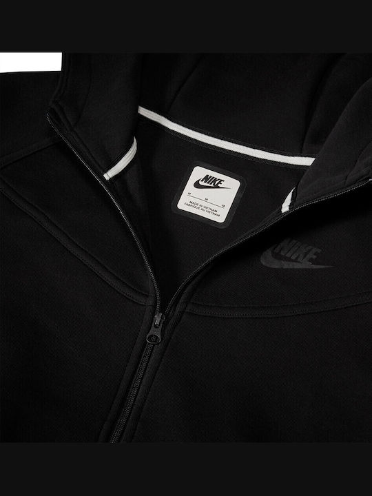 Fleece Kids Sweatshirt Cardigan with Hood and Pockets Black Sportswear Tech