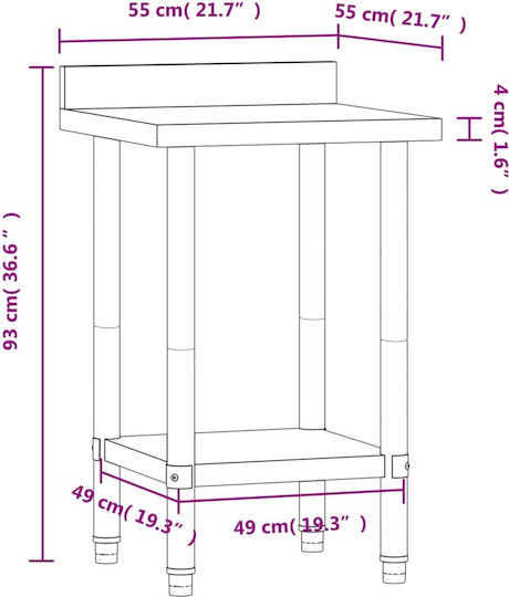 vidaXL Banc De Lucru Din Oțel Inoxidabil L55xA55xÎ93cm