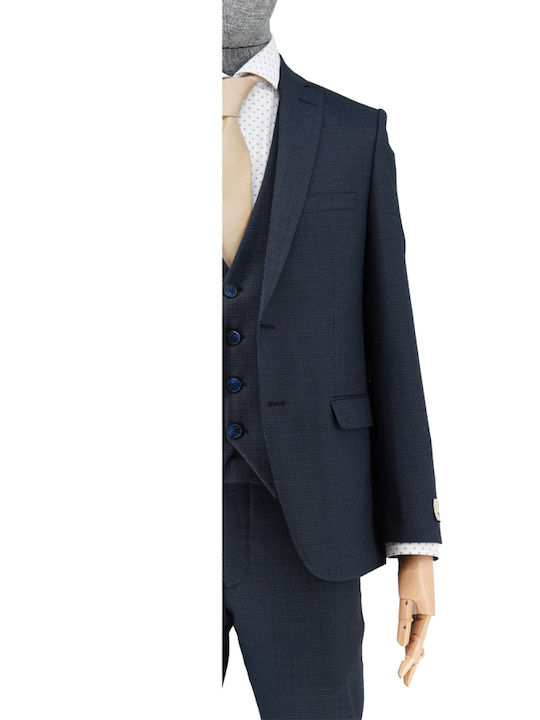 Makis Tselios Fashion Men's Suit with Vest Navy Blue