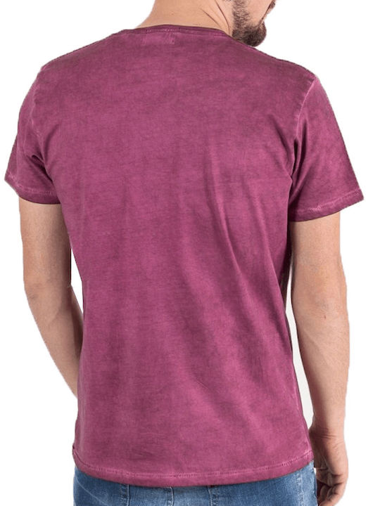 Rebase Ανδρικό T-shirt Aubergine με Στάμπα