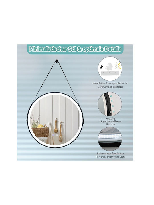 Costway Oglindă de Baie Rotundă Lumini LED Atingere 60x60cm Argintiu