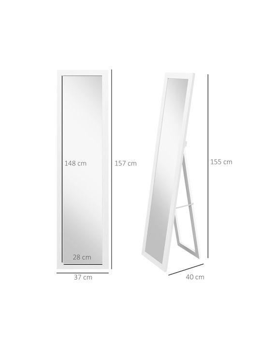 HomCom Oglindă De Podea Cu Cadru Din Lemn Alb 155x40cm