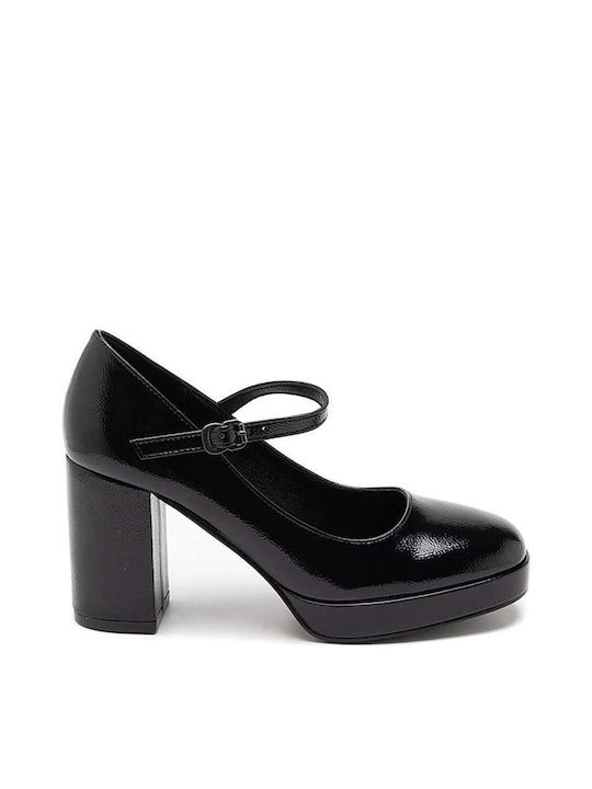 Keep Fred Patent Leather Black Heels with Strap