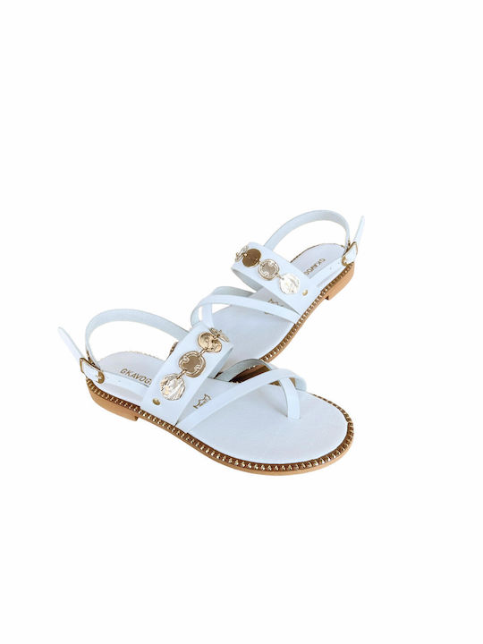 Gkavogiannis Sandals Leder Damen Flache Sandalen in Weiß Farbe