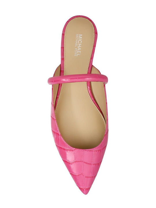 Jessa Leather Mules with Chunky High Heel in Fuchsia Color