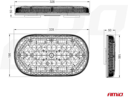 AMiO Φάρος Αυτοκινήτου LED 12 / 24V 32.8cm με Πορτοκαλί Φωτισμό