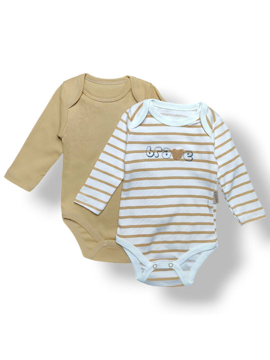 Babydom Baby Bodysuit Set Long-Sleeved with Pants Beige