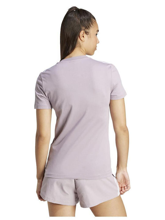 Adidas Essentials 3-stripes Γυναικείο Αθλητικό T-shirt Ριγέ Λιλά