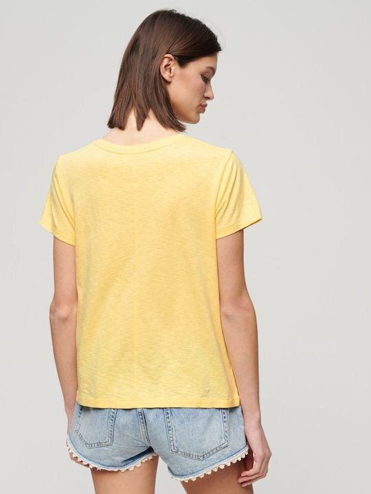 Superdry Women's Blouse Cotton Short Sleeve Pale Yellow