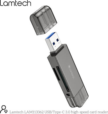 Lamtech Card Reader USB 3.0 Type-C για SD Γκρι