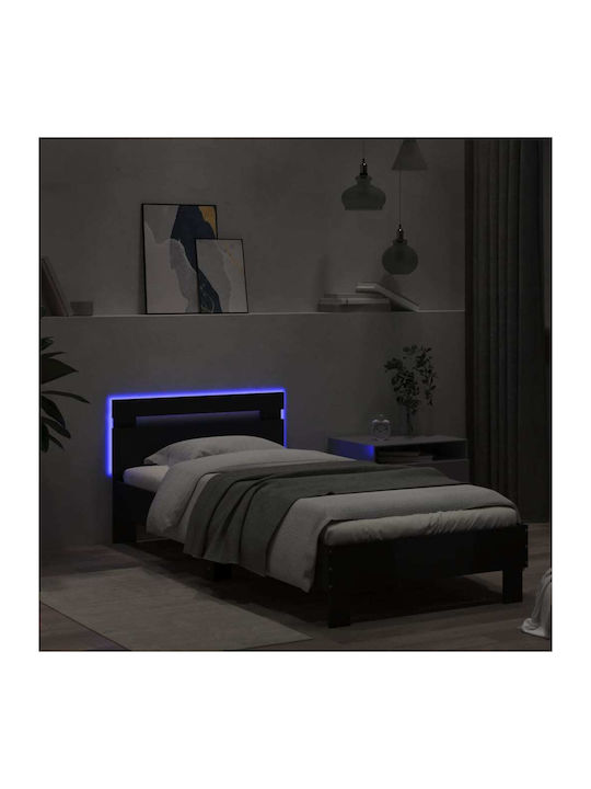 Single Wooden Bed Black with Slats for Mattress 75x190cm