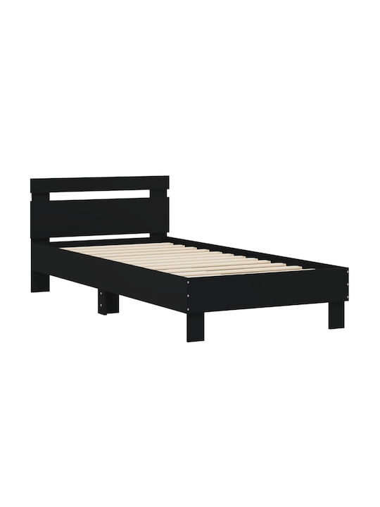 Single Wooden Bed Black with Slats for Mattress 75x190cm