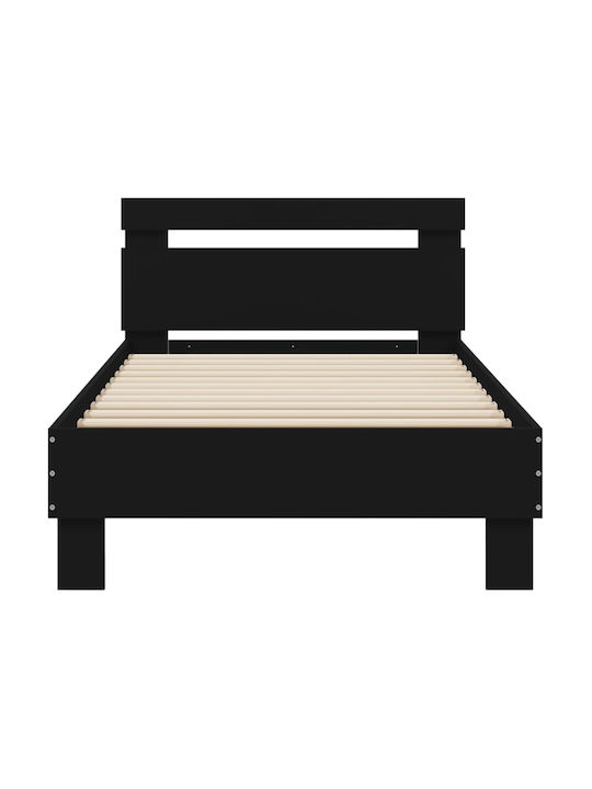 Single Wooden Bed Black with Slats for Mattress 75x190cm