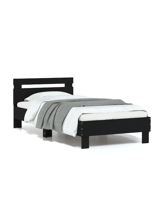 Single Wooden Bed Black with Slats for Mattress 75x190cm