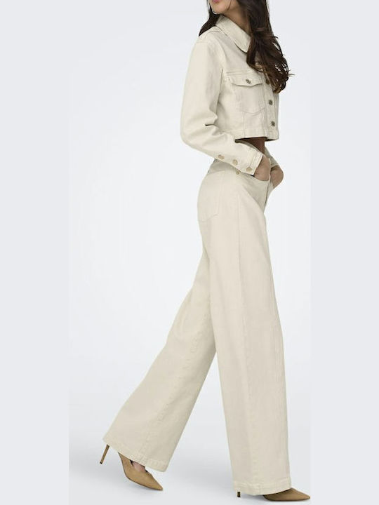 Wide Hoch tailliert Damenjeans in Weiter Linie White