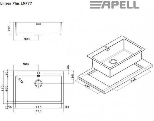 Apell Linear Plus LNP77 Ένθετος Inox Σατινέ Μ77xΠ51cm Ασημί Apell Linear Plus LNP77 Ένθετος Inox Σατινέ Μ77xΠ51cm Ασημί