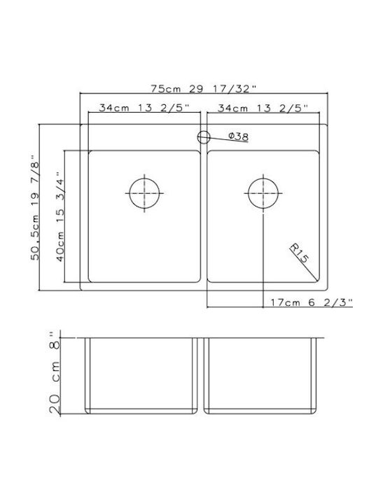 Asil AS 390 Υποκαθήμενος Νεροχύτης Inox Σατινέ Μ75xΠ50.5cm Ασημί