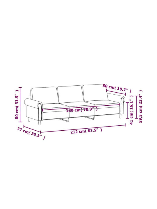 Three-Seater Velvet Dark Grey Couch 212x77x80 cm 359540