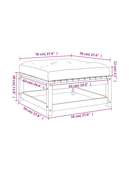 Wooden Cube Garden Stool with Beige Cushion 2 Pieces 70x70x30cm