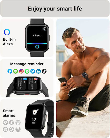 Tensky ID208 Plus Smartwatch mit Pulsmesser (Schwarz)