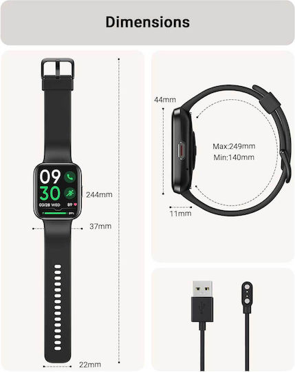 Tensky ID208 Plus Smartwatch mit Pulsmesser (Schwarz)