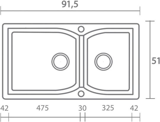 Sanitec Classic Drop-In Kitchen Sink Made of Liquid Granite M92xP51cm Granite Blue