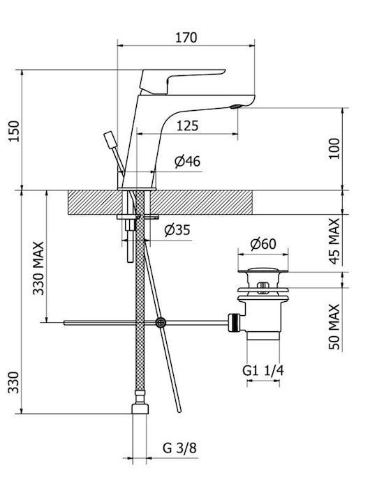 Sanitec Florence Αναμεικτική Μπαταρία Νιπτήρα Ασημί