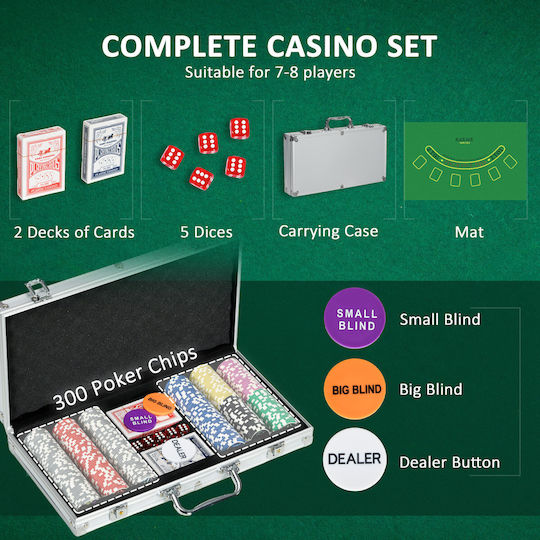 Sportnow Set 300 Poker Chips with 3 Decks