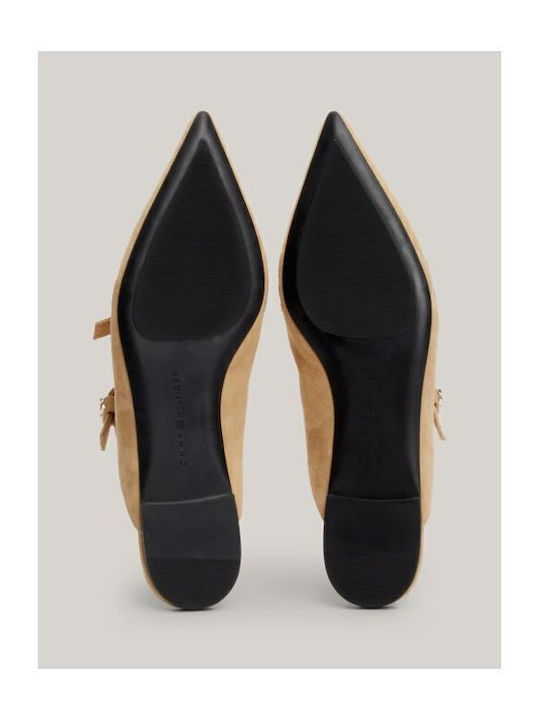 Suede Mules with Chunky High Heel in Khaki Color