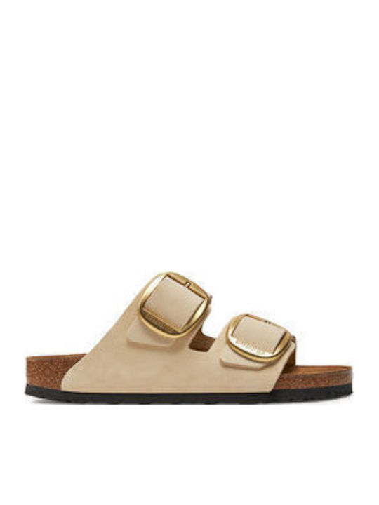 Arizona Big Buckle Leather Women's Flat Sandals in Brown Color Narrow Fit