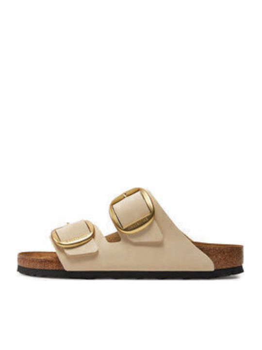Arizona Big Buckle Leather Women's Flat Sandals in Brown Color Narrow Fit